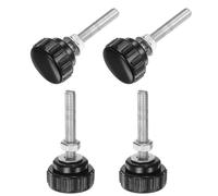 sourcing map 4 Sets Knurled Knobs Thumb Screws with Nuts Washers, Metric M6 x 35mm Male Thread 25mm Plastic Head, Zinc Plated Carbon Steel Stud Hand Knobs Clamping Thumbscrews Handles, Black