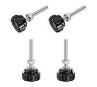 sourcing map 4 Sets Knurled Knobs Thumb Screws with Nuts Washers, Metric M6 x 45mm Male Thread 25mm Plastic Head, 304 Stainless Steel Stud Hand Knobs Clamping Thumbscrews Handles, Black