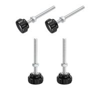 sourcing map 4 Sets Knurled Knobs Thumb Screws with Nuts Washers, Metric M6 x 60mm Male Thread 25mm Plastic Head, Zinc Plated Carbon Steel Stud Hand Knobs Clamping Thumbscrews Handles, Black