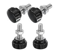 sourcing map 4 Sets Knurled Knobs Thumb Screws with Nuts Washers, Metric M8 x 25mm Male Thread 25mm Plastic Head, 304 Stainless Steel Stud Hand Knobs Clamping Thumbscrews Handles, Black