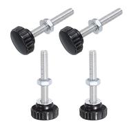 sourcing map 4 Sets Knurled Knobs Thumb Screws with Nuts Washers, Metric M8 x 60mm Male Thread 30mm Plastic Head, Zinc Plated Carbon Steel Stud Hand Knobs Clamping Thumbscrews Handles, Black