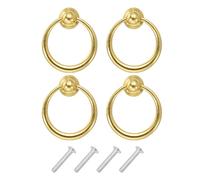 sourcing map 4 Sets Round Ring Drawer Pulls Ring Pulls Dresser Handles with Screws Zinc Alloy for Dresser Drawers Furniture Closet Cupboard Hardware Gold Tone