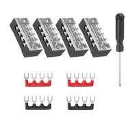 sourcing map 4 Sets Screw Terminal Block 4 Positions Dual Row Screw Terminal Strip Block 600V 15A with Screwdriver and Black/Red Pre-Insulated Terminals Barrier Strip Wire Connector