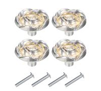 sourcing map 4 Sets Vintage Drawer Knobs with Rose Patterns 1.2" Long Retro Floral Dresser Drawer Knobs with Screws Zinc Alloy for Dresser Drawer Furniture Closet Cupboard Silver Tone