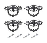 sourcing map 4 Sets Vintage Ring Drawer Pulls Retro Dresser Pulls Knobs Handles with Screws Zinc Alloy for Dressers Drawer Furniture Closet Cupboard Black(1.4" Long)