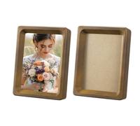 sourcing map 4 x 5inch Natural Wood Photo Frames, 2pcs Mini Wooden Finish Picture Frame Tabletop Photo Frame with Mat for Desktop Display Wall Mounting, Walnut color