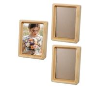 sourcing map 4 x 5inch Natural Wood Photo Frames, 3pcs Mini Wooden Finish Picture Frame Tabletop Photo Frame with Mat for Desktop Display Wall Mounting, Wood color