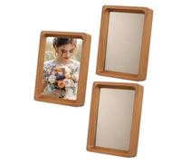 sourcing map 4 x 6inch Natural Wood Photo Frames, 3pcs Mini Wooden Finish Picture Frame Tabletop Photo Frame with Mat for Desktop Display Wall Mounting, Teak color