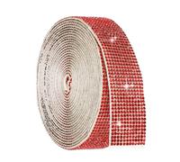 sourcing map 4 Yard Self Adhesive Rhinestone Ribbon, 12 Row Bling Diamond Crystal Strips Stickers for DIY Arts Crafting Wedding Party Car Phone Decoration, Red