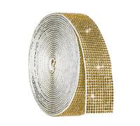 sourcing map 4 Yard Self Adhesive Rhinestone Ribbon, 12 Row Bling Diamond Crystal Strips Stickers for DIY Arts Crafting Wedding Party Car Phone Decoration, Dark Gold