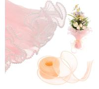 sourcing map 4 Yards Flower Wrapping Mesh Paper Pearl Edge Bouquet Floral Packaging Paper with Organza Ribbon for Valentine's Day Wedding Birthday Florist Supplies, Champagne