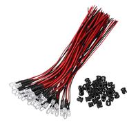 sourcing map 40 Pcs 5mm Lights Emitting Diodes, 9-12V Pre Wired Light LED Diodes Lamps with 40 Pcs F5 Holder for DIY Indicator Lighting Projects, Cool White Light