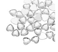 sourcing map 40 Pcs Acrylic Heart Rhinestone 12mm Flat Back Plastic Gems Jewelry Stickers for Craft Bead Face Painting Costume Jewelry Making, Transparent White