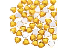 sourcing map 40 Pcs Acrylic Heart Rhinestone 12mm Flat Back Plastic Gems Jewelry Stickers for Craft Bead Face Painting Costume Jewelry Making, Golden
