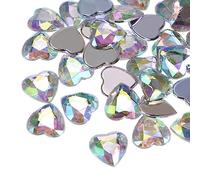 sourcing map 40 Pcs Acrylic Heart Rhinestone 15mm Flat Back Plastic Gems Jewelry Stickers for Craft Bead Face Painting Costume Jewelry Making, White