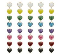sourcing map 40 Pcs Glitter Heart Charm, Valentine Heart Charm Alloy Keychains Love Pendants with Dripping Glue Glitter for Jewelry Making Earrings DIY Necklace Bracelet Craft, Multicolor