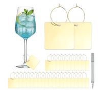 sourcing map 40 Pcs Wine Glass Charm with Ring Tags, Drink Glass Identifiers Acrylic Keychain Blanks with Gold Marker for Stem Glasses Wedding Party Birthday DIY Craft, Gold Square