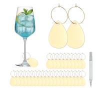 sourcing map 40 Pcs Wine Glass Charm with Ring Tags, Drink Glass Identifiers Acrylic Keychain Blanks with Gold Marker for Stem Glasses Wedding Party Birthday DIY Craft, Gold Teardrop Shape