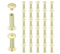 sourcing map 40 Sets Chicago Screw Rivets M5x18mm Metal Phillips Head Post Nail Rivet Stud Screws Connectors for DIY Leather Belt Bag Craft Bookbinding, Gold