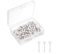 sourcing map 400 Pcs Push Pins, Map Thumb Tacks 4mm Round Head Decorative Push Pins for Bulletin Board Home Office Travel Wall DIY Crafts Map Photo, Metallic White