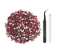 sourcing map 4000pcs Flatback Rhinestones Resin, SS16 4mm Resin Rhinestones Bulk Round Shine Gems with Pickup Tools for DIY Nail Art Tumblers Mugs Clothes, Bright Red