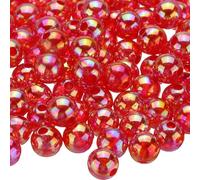 sourcing map 400pcs Acrylic Round Beads AB Colors 8mm Loose Bubble Spacer Craft Beads with Hole for DIY Earring Bracelet Necklace Key Chains, Red AB