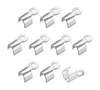 sourcing map 400Pcs Fold Over Cord Ends, 3x6mm Terminators Crimp Cap Clasp Tips for Leather Ribbon DIY Craft Making, Silver Tone