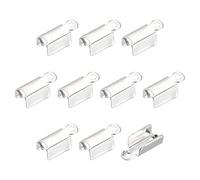 sourcing map 400Pcs Fold Over Cord Ends, 4.5x11mm Terminators Crimp Cap Clasp Tips for Leather Ribbon DIY Craft Making, Silver Tone