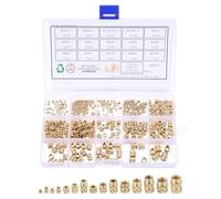 sourcing map 400pcs M2 M2.5 M3 M4 M5 M6 Metric Threaded Insert Brass Heat Set Insert Knurled Nuts Assortment Kit, 3D Printing Brass Nuts Female Threaded Inserts Nuts with Heat Set Insert Tips