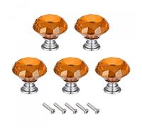 sourcing map 40mm Crystal Knobs Drawer Diamond Shaped Pulls Handles Orange 5pcs