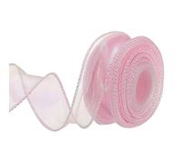 sourcing map 40mm Wide Sparkly Sheer Wired Organza Ribbon Pastel Shimmer Iridescent Chiffon Ribbons 9m Pink for Gift Wrapping Bouquet Wedding Bows