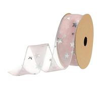 sourcing map 40mm Wide Star Organza Sheer Wired Ribbon Sparkly Pastel Chiffon Ribbon 18m Pink for Gift Wrapping Bow Wedding Bouquet Christmas