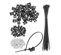 sourcing map 40pcs 14.65mm Cable Tie Saddle Type Mounts Base with 200mm Cable Zip Ties and M4 Tapping Screws and Nuts, Wire Organizer Holder Clamps Set, Black