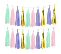 sourcing map 40Pcs Tassel Garland Tissue Paper Tassels Banner Foil Fringe Streamers for Party Decorations Wedding Birthday DIY Kit, Light Pink Light Purple Mint Green Gold