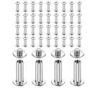 sourcing map 40set Chicago Screw M4x16mm 6mm Length Metal Phillips Nail Rivet Stud Bolts Rivets Binding Post Screw for DIY Leather Belt Bag Craft Bookbinding, Silver