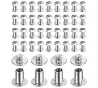 sourcing map 40set Chicago Screw M4x8mm 3mm Length Metal Phillips Nail Rivet Stud Bolts Rivets Binding Post Screw for DIY Leather Belt Bag Craft Bookbinding, Silver