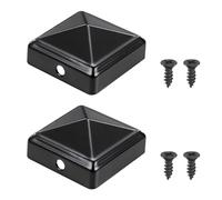 sourcing map 42 x 42mm Pyramid Post Cap, 2Pcs Galvanized Steel Fence Post Cover with Screws for Wood/Metal Fence Posts, Mailbox Pyramid Cover, Outdoor, Garden, Decks, Black