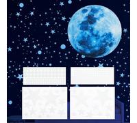 sourcing map 435 Pcs Glow in The Dark Stars and 12'' Moon for Ceiling, Blue Luminous Star and Galaxy Wall Decals Adhesive 3D Glowing Star Wall Stickers for Bedroom Nursery Decorations
