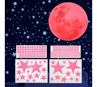 sourcing map 435 Pcs Glow in The Dark Stars and 12'' Moon for Ceiling, Pink Luminous Star and Galaxy Wall Decals Adhesive 3D Glowing Star Wall Stickers for Bedroom Nursery Decorations