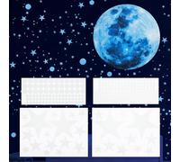 sourcing map 435 Pcs Glow in The Dark Stars and 8'' Moon for Ceiling, Blue Luminous Star and Galaxy Wall Decals Adhesive 3D Glowing Star Wall Stickers for Bedroom Nursery Decorations