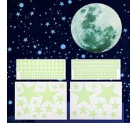 sourcing map 435 Pcs Glow in The Dark Stars and 8'' Moon for Ceiling, Green Luminous Star and Galaxy Wall Decals Adhesive 3D Glowing Star Wall Stickers for Bedroom Nursery Decorations