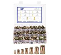 sourcing map 444 Pcs Rivet Nut, Carbon Steel Metric Thread Rivet Nuts Kit Flat Head Threaded Insert Nuts M3/ M4/ M5/ M6/ M8/ M10/ M12 for Automotive, Home Decor and Industrial, Zinc
