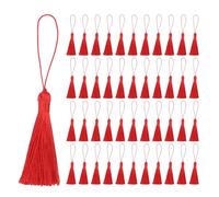 sourcing map 45Pcs Mini Silky Bookmark Tassels, Handmade Soft Floss Craft Tassels with Loop, Small Tassel for Jewelry Making, Keychain, Souvenir, Graduation, Clothing Sewing, Red