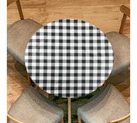 sourcing map 48-inch Round Fitted Tablecloth with Elastic Edge, Round PVC Table Cloth Waterproof Stretchable Vinyl Tables Cover Fit 35"-43" Diameter for Picnic Camping Outdoor, Black/White