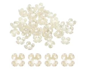 sourcing map 48 Pcs Flower Bead Caps, 16mm/0.63" Plastic Imitation Flower Pearl Beads Floral End Caps Floral DIY Crafts Beads for DIY Necklace Earrings Bracelet Jewelry Making, Beige