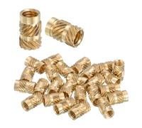 sourcing map 48 Pcs Threaded Inserts, M4 x 8mm L x 5mm OD Pure Brass Metric Knurled Nuts Female Threaded Heat Set Inserts Embedment Nut for 3D Printing Components and Plastic Materials