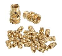 sourcing map 48 Pcs Threaded Inserts, M4 x 8mm L x 6mm OD Pure Brass Metric Knurled Nuts Female Threaded Heat Set Inserts Embedment Nut for 3D Printing Components and Plastic Materials