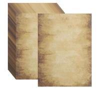 sourcing map 48 Sheets Vintage Cotton Paper Printer Edge Paper Thick 120 GSM, Classic Aged Map for Letter Writing, Invitations, Wedding-8 x 11 Inch,Light Brown Spots