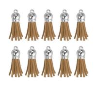 sourcing map 48Pcs Leather Tassel Keychain Charm Bulk for Pendant Bracelet Jewelry Making DIY Craft Decoration(1.5 Inch), Light Tan/Silver Cap