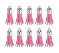 sourcing map 48Pcs Leather Tassel Keychain Charm Bulk for Pendant Bracelet Jewelry Making DIY Craft Decoration(1.5 Inch), Dark Pink/Silver Cap